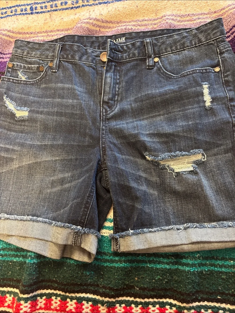 Dark Blue Distressed Denim Shorts